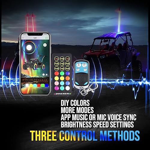 Miniatura 3 de Whip Lights Uemicip - Luz de látigo LED RGB en espiral de 2 pies para UTV, con aplicación base de resorte y control remoto inalámbrico RF,
