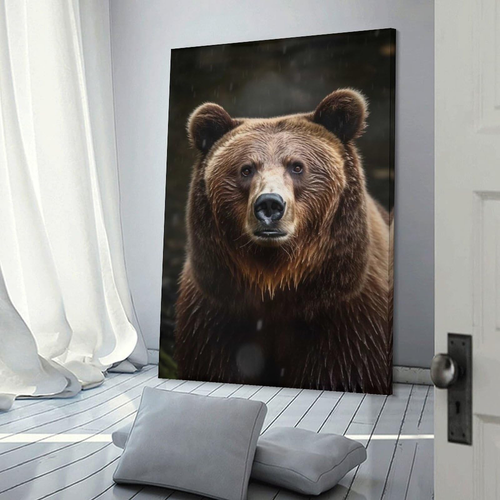 Junmoney Frame-Style-10 Canvas Wall Picture Brown Bear Wildlife Photo, 20X30inch(50X75cm), For Gallery Wall Decor And Room Displays, Decorative Artwork With Flexible Styling