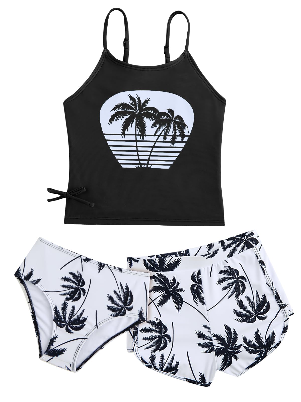 JiAmy Mädchen Bikini Set 3 Teilig mit Rock Tankini Badeanzug Kinder Verstellbare Träger Bademode mit Triangel Bikinihose für Teenager 7–12 Jahre