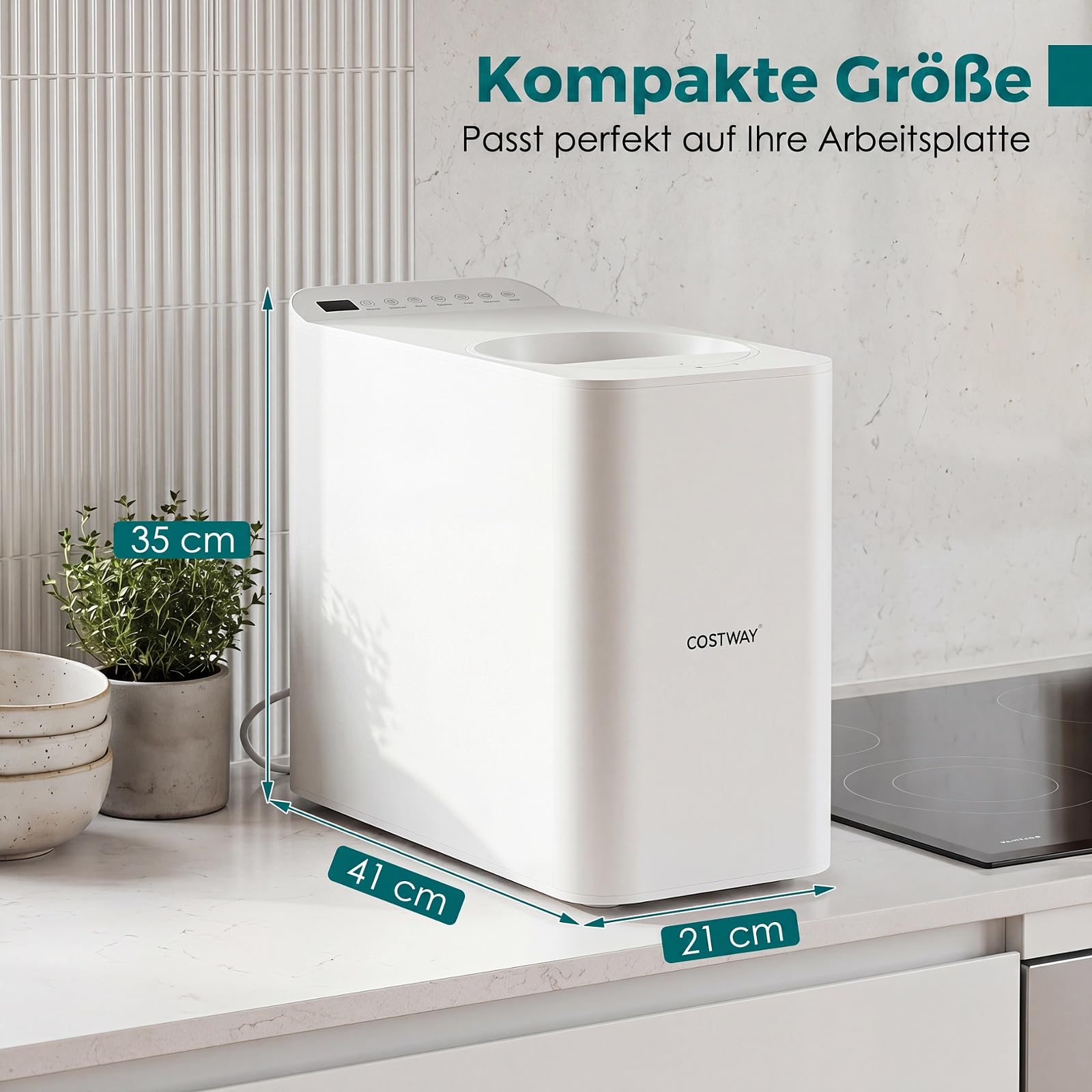 COSTWAY Elektrischer Komposter 3L, geruchloser Küchenkomposteimer mit Bedienfeld, Sichtfenster & 5 Modi, Komposter, 90% verwandelt Lebensmittelabfälle in Dünger, Küchenabfallentsorger für Zuhause