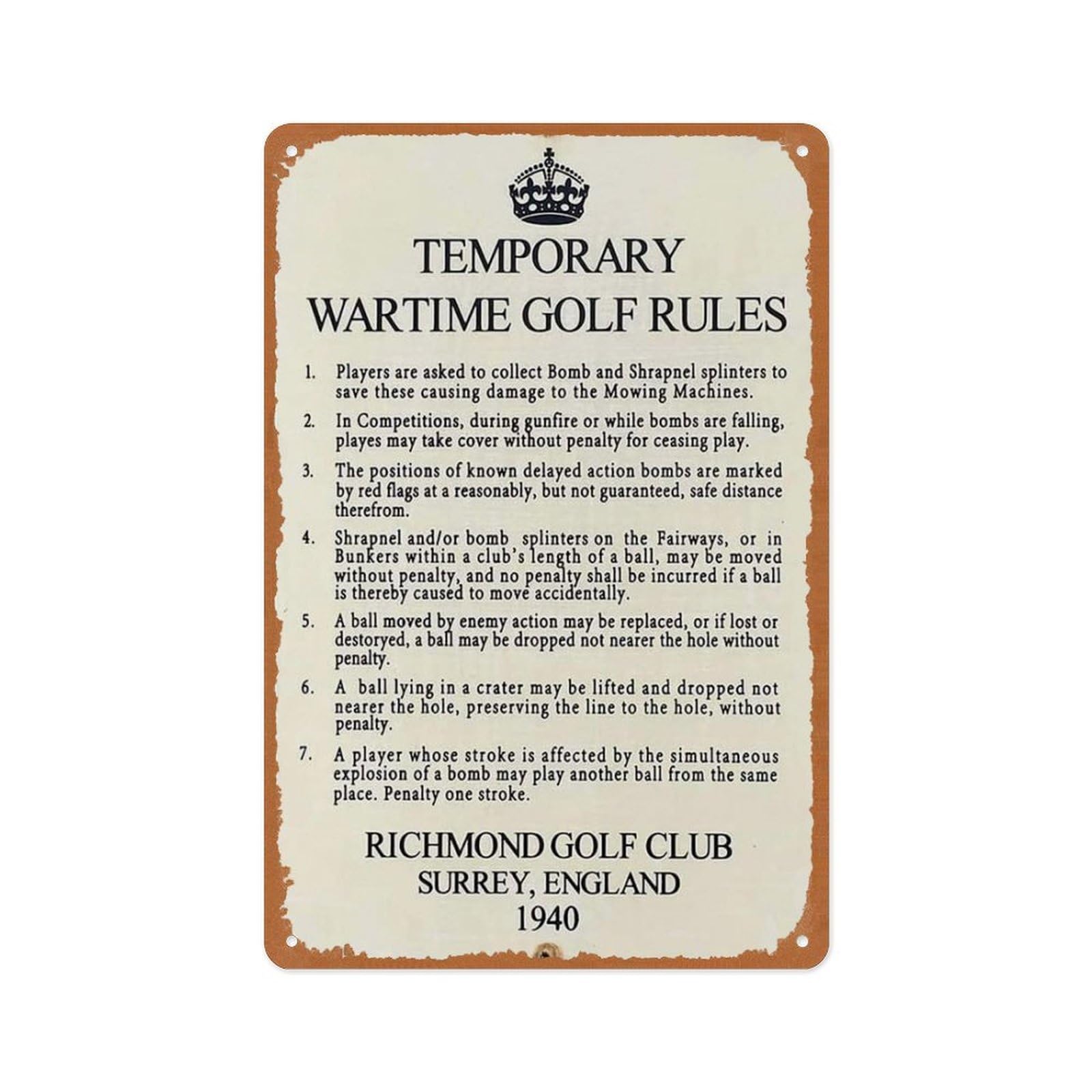 peiyeety Classic Animation Film And Television Game Poster - Golf Temporary Wartime Golf Rules Poster Wall Art Decor Metal Sign Plaque 8x12 Inches