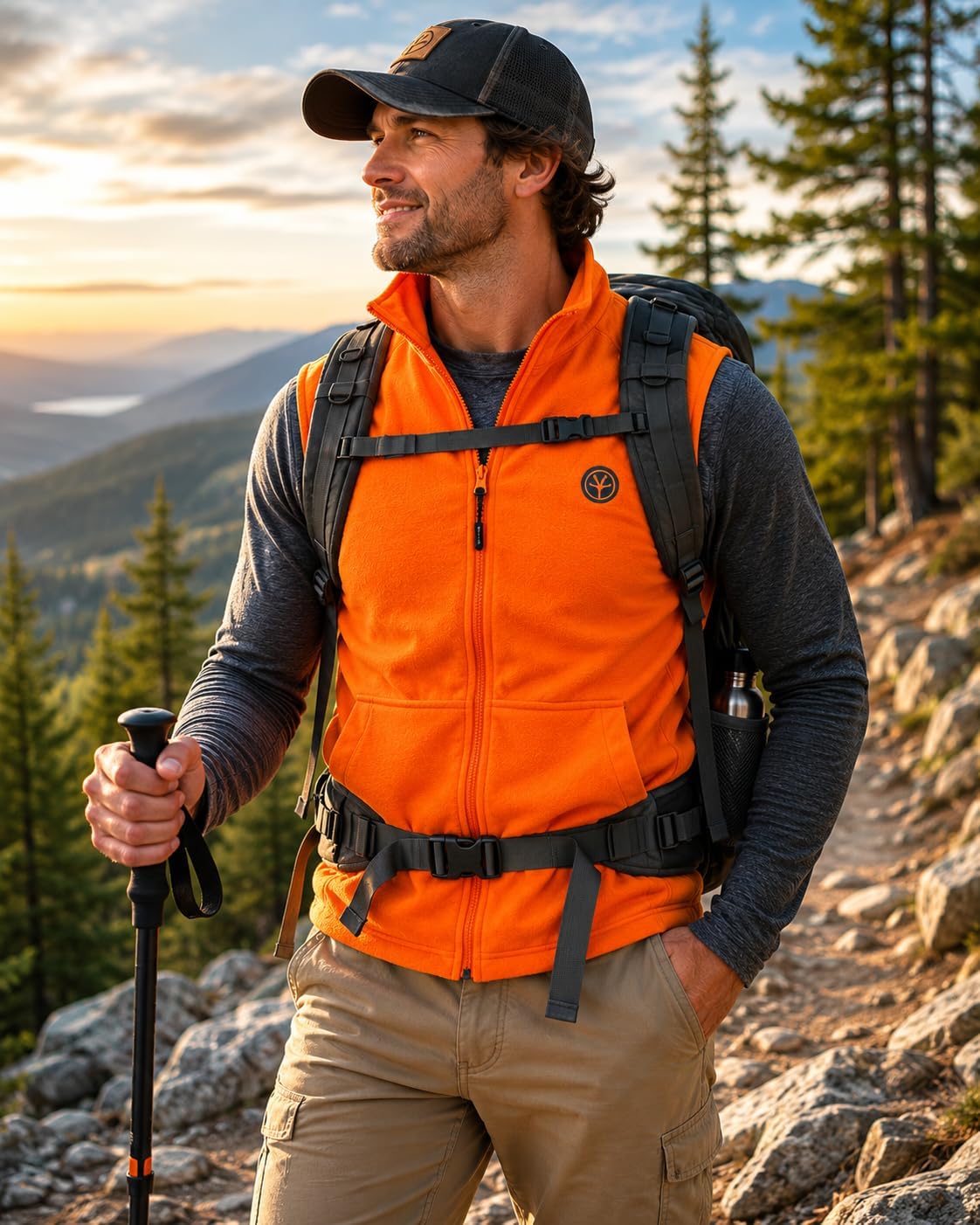 TrailCrest by Treel Men's Fleece Safety Blaze Orange High Visibility Hunting Vest