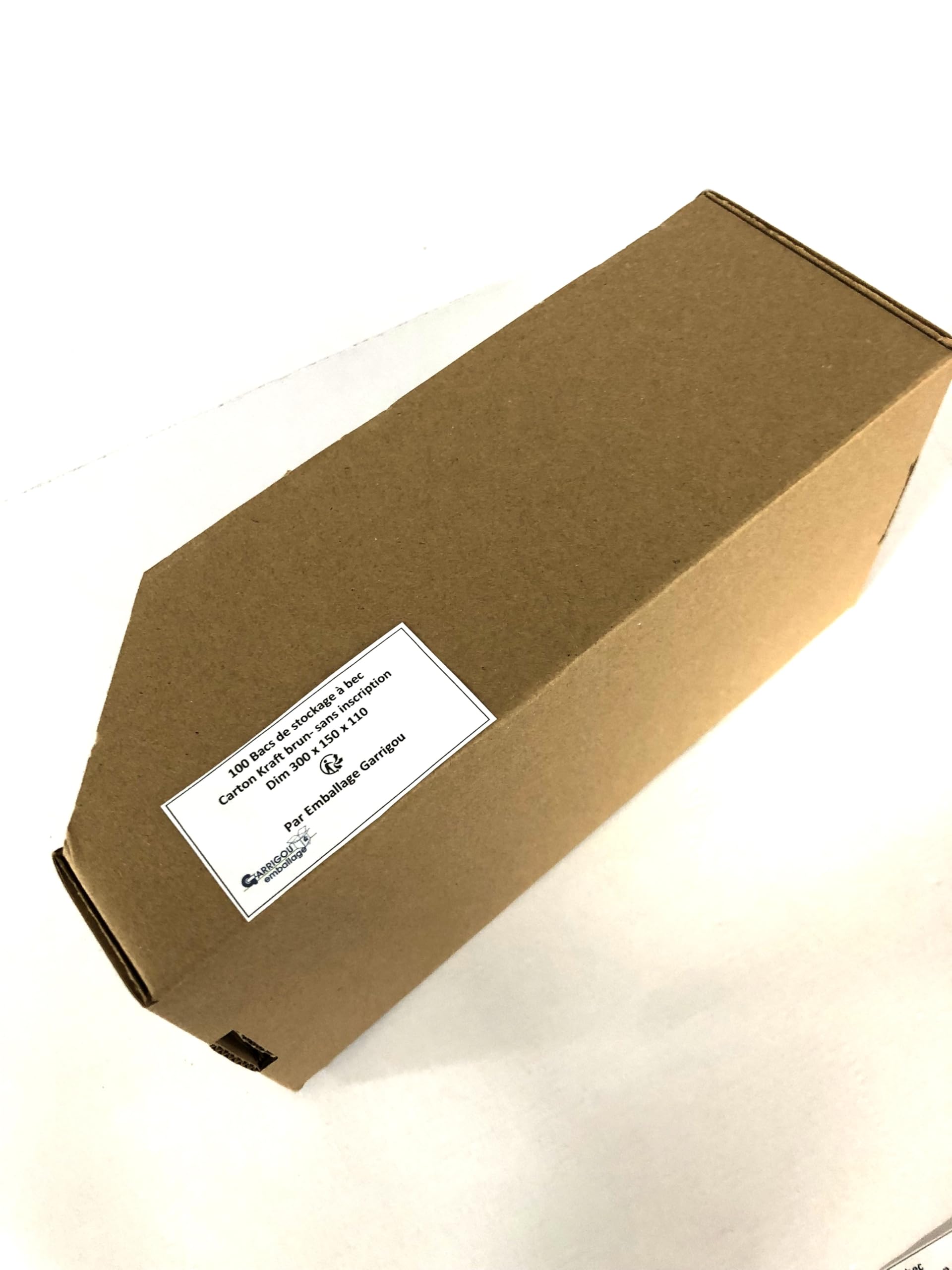 Pack de 100 bacs, bec de stockage en carton brun, Dimensions 300x150x110 mm