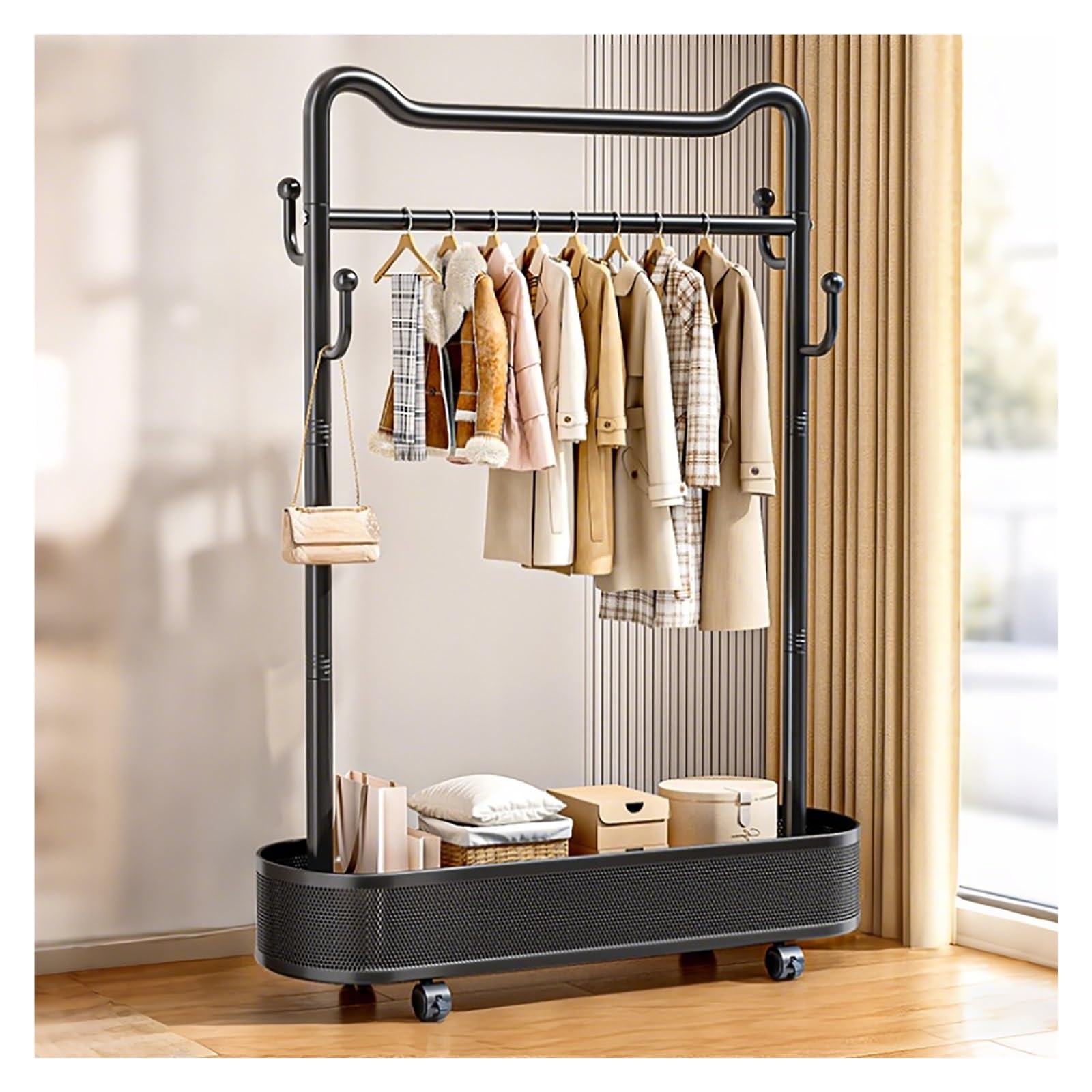 Clothing Racks For Hanging Clothes With Wheels Garment Rack Rolling Portable Closet Wardrobe(Black,60cm/23.6in)