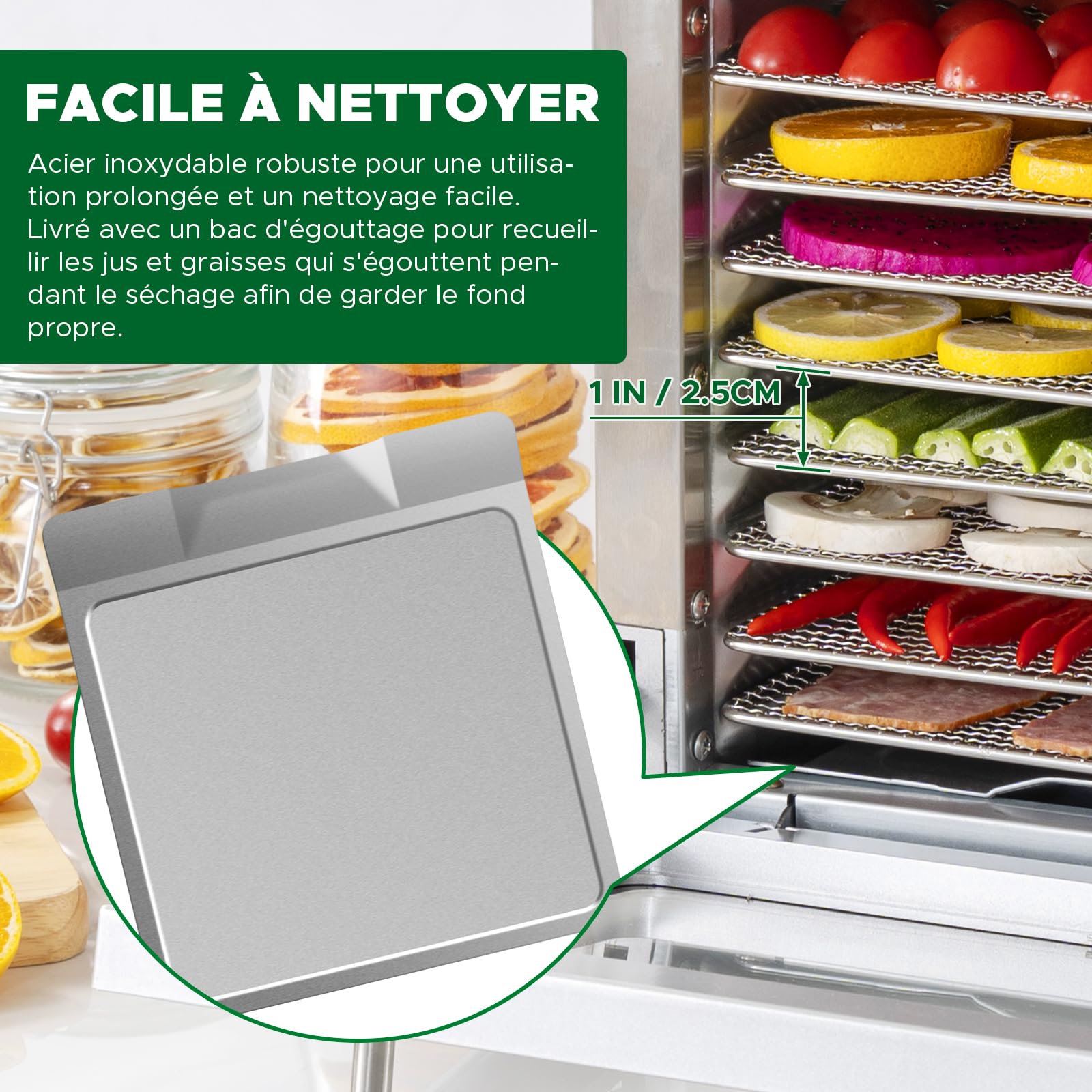 Kwasyo Deshydrateur Alimentaire Avec 8 Plateaux Inox, 700W, Minuteur 24H, 30 à 85°C, Calme Food Dehydrator pour Fruits, Légumes, Viande, Poisson, Herbes et Champignons, Recettes en Anglais, Sans BPA