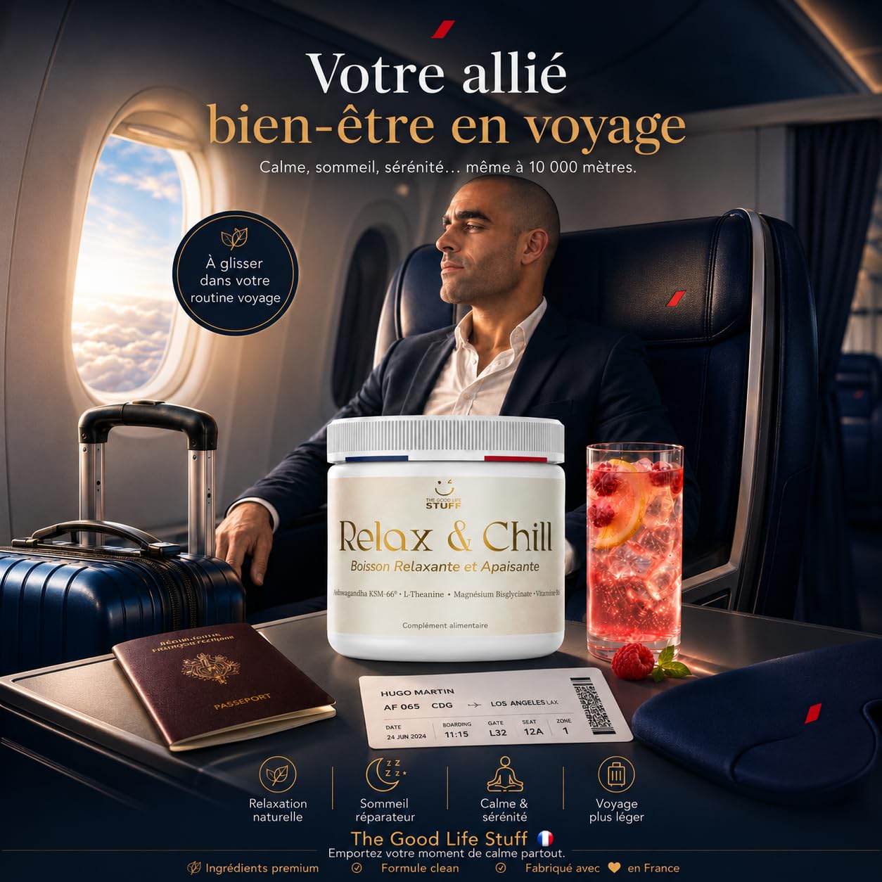 Relax & Chill Boisson Relaxation Anti-Stress/Ashwagandha KSM-66, L theanine, Magnesium Bisglycinate & Vitamine D/Baisse Cortisol & Stress, Améliore Détente et Qualité du Sommeil/Sans Cafeine ni Sucre