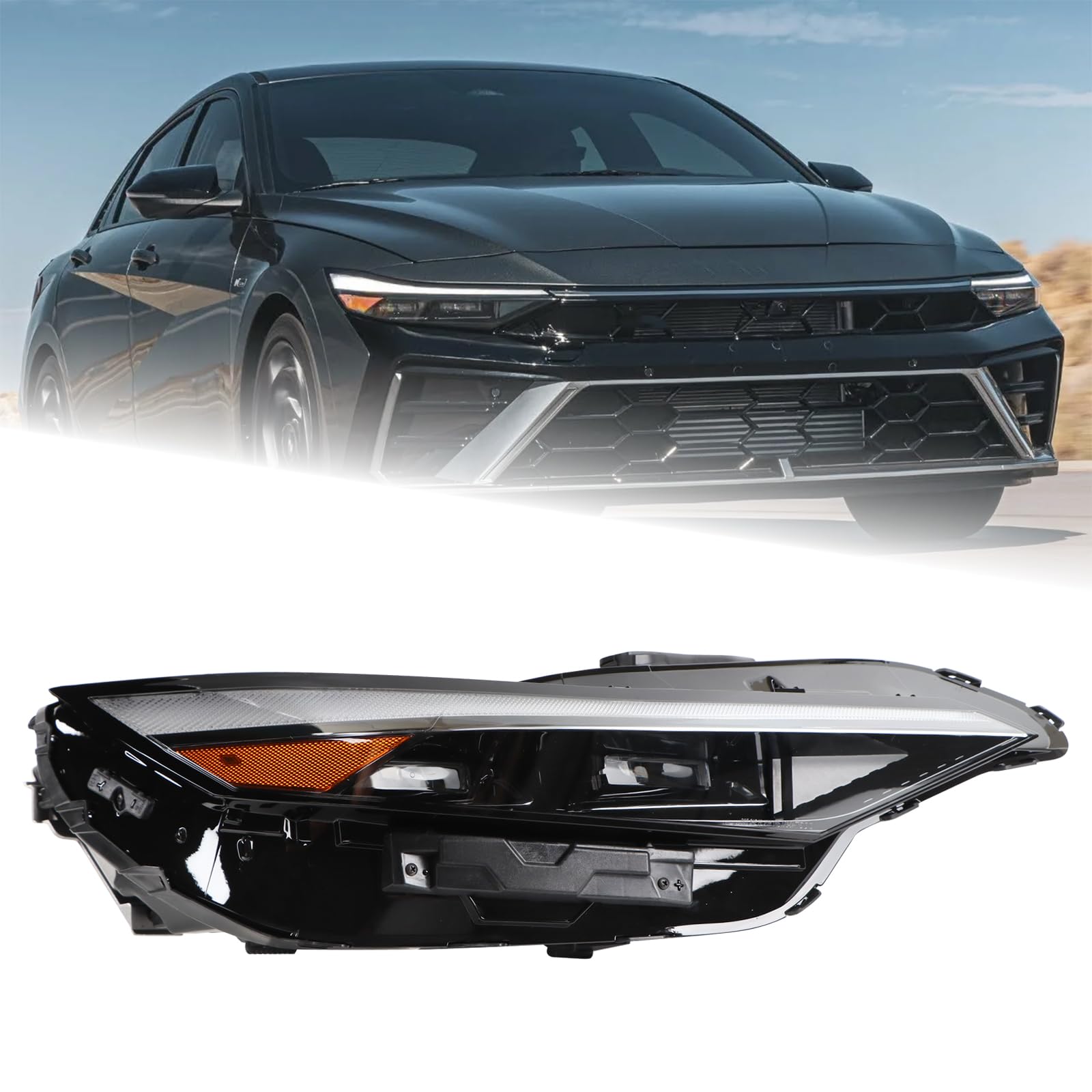 KAMDKI RH USA Tpye LED Headlight Assembly Fit for 2024 2025 Hyundai Elantra Headlamp Right Passenger Side W/Module Double Lentille 92102AA740 92102-AA740