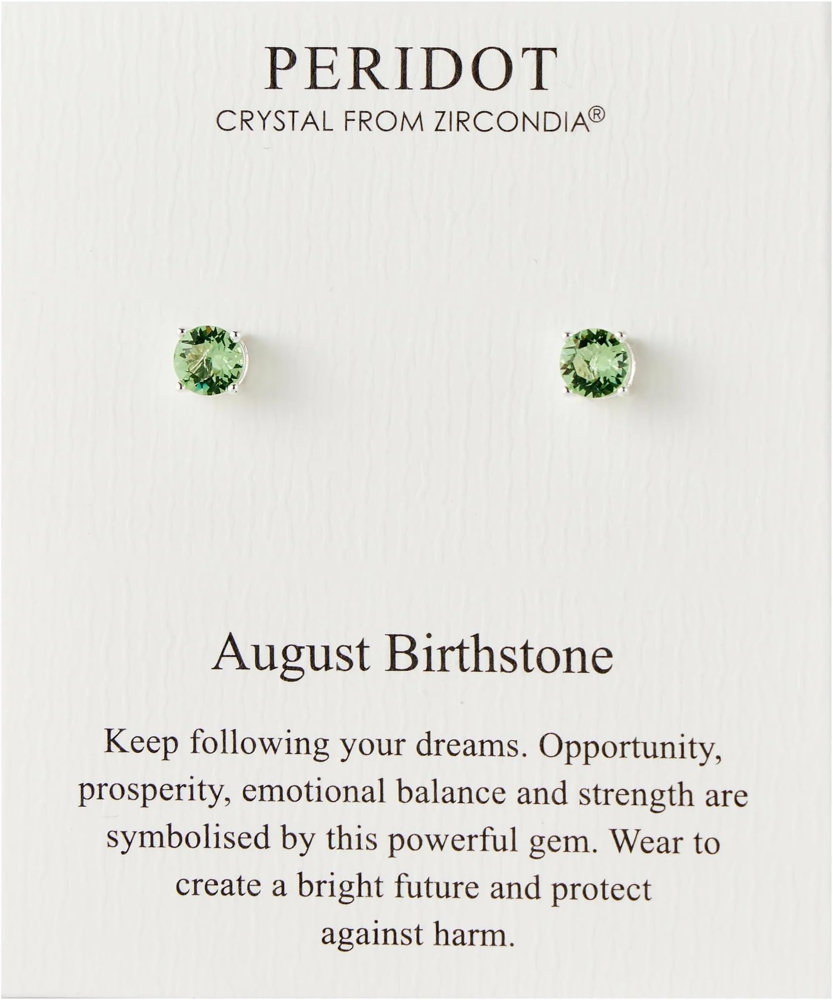 Philip Jones August (Peridot) Birthstone Earrings Created with Zircondia® Crystals, Small, Brass alloy, Zircondia Crystal
