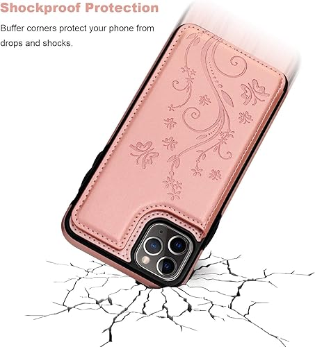 Miniatura 7 de Vaburs Funda para iPhone 11 Pro Max con tarjetero, diseño de mariposa en relieve de piel sintética de alta calidad, doble botones magnéticos, a