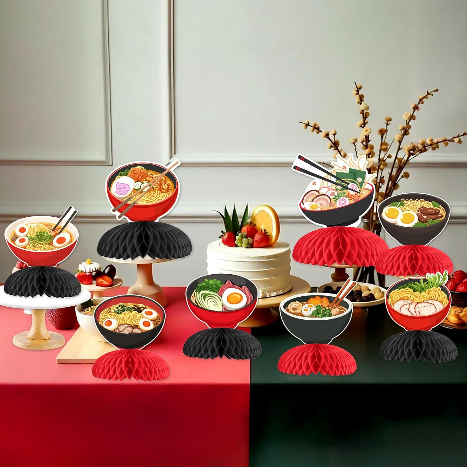Jollyboom Ramen Party Decorations, 8pcs Japanese Noodles Birthday Party Honeycomb Centerpiece Ramen Table Decorations for Japanese Food Theme Birthday Baby Shower Party Supplies - Image 3