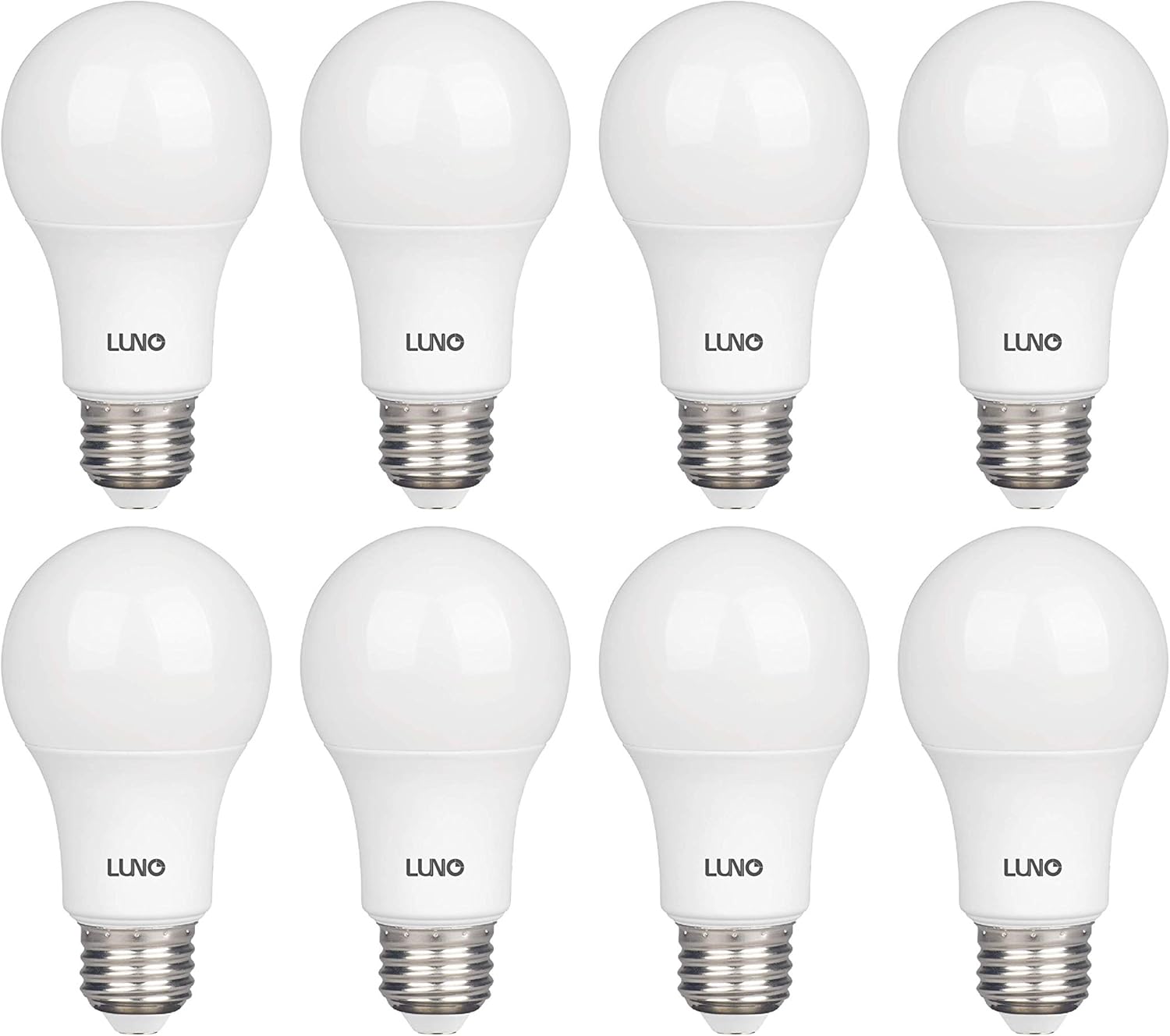 LUNO A19 Non-Dimmable LED Bulb, 9.0W (60W Equivalent), 800 Lumens, 4000K (Neutral White), Medium Base (E26), UL Certified (8-Pack)