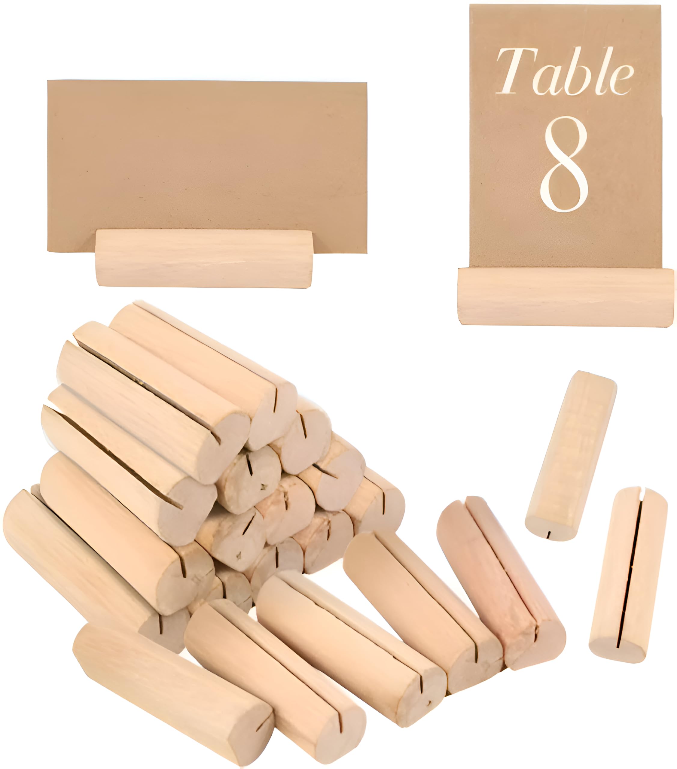 Wooden Bullet Table Sign Holders | 3 Inch Natural Wood Place Card Stand for Menu, Table Numbers, Buffet & Events | Pack of 4