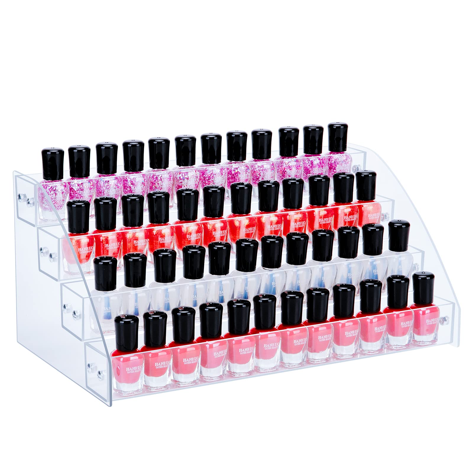 KINGROW Nail Polish Organizer Holder Rack 4 Layers Acrylic Display Rack Eyeglasses Shelf Essential Oils Ink Storage Holds Up to 64 (Fit 1-2oz Bottles)