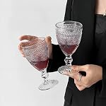 4 Pack Vintage Wine Glasses Set, 12 oz Wine Goblets Glass Stemmed Cocktail Glasses Water Goblets Classic Embossed Drinking Glasses Cups Set for Bars, Restaurants, Party, Wedding