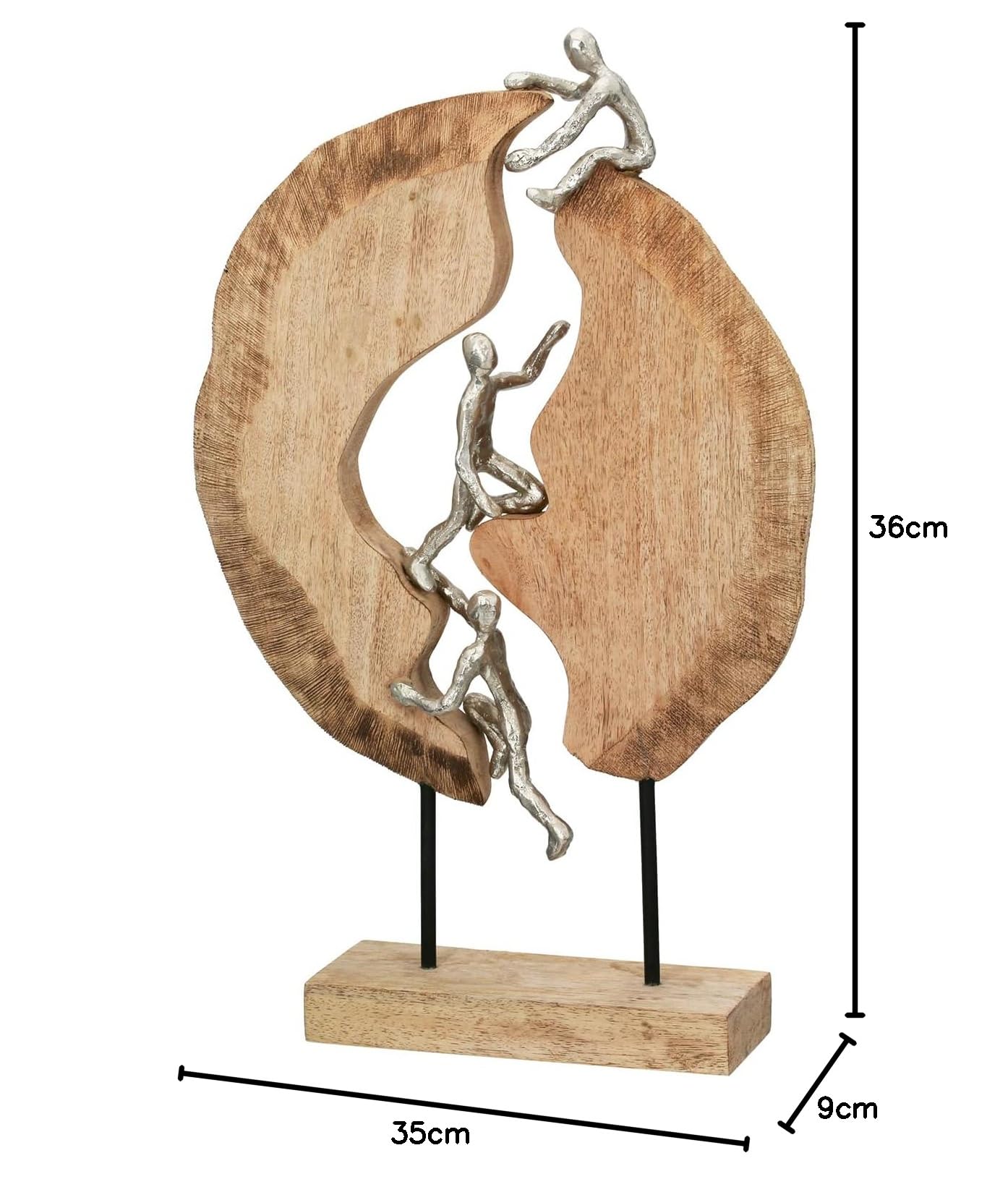 Casablanca Skulptur Hoch Hinaus, Deko Figur Naturfarben, Metall u. Mangoholz Statue Wohnzimmer, Büro Dekoration H. 36 cm x B. 35 cm - Geschenk Moderne Skulpturen, Klettern, Bergsteigen, Kletterer