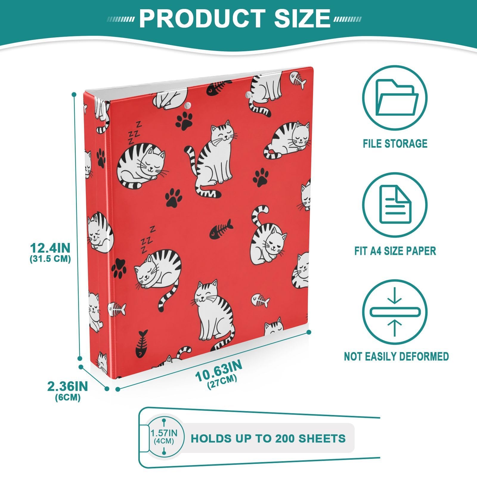 Raccoglitori ad anelli con 3 anelli, 3,8 cm, motivo gattini, decorativi, rotondi, con clip in metallo, formato A4, organizer per casa e ufficio, confezione da 2