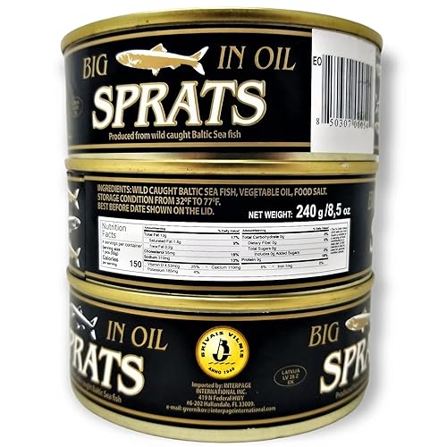 Miniatura 4 de Brivais Vilnis Big Sprats en aceite de delicadeza a la parrilla, sin gluten, vegano, kosher, 8.45 onzas, 8.47 oz, paquete de 3