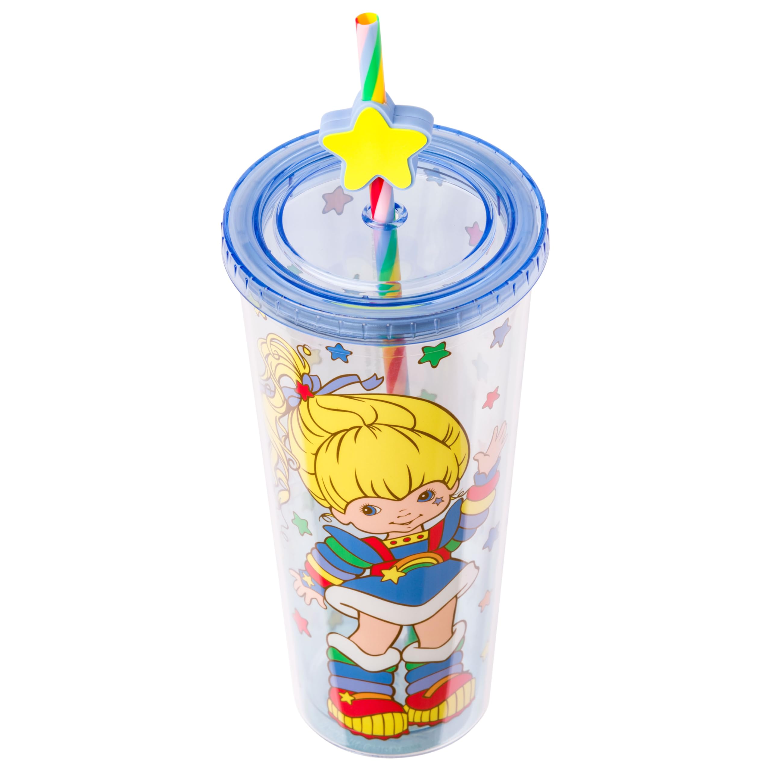 Silver Buffalo Rainbow Brite Kunststoffbecher mit Deckel und Strohhalm-Aufsatz, 680 ml
