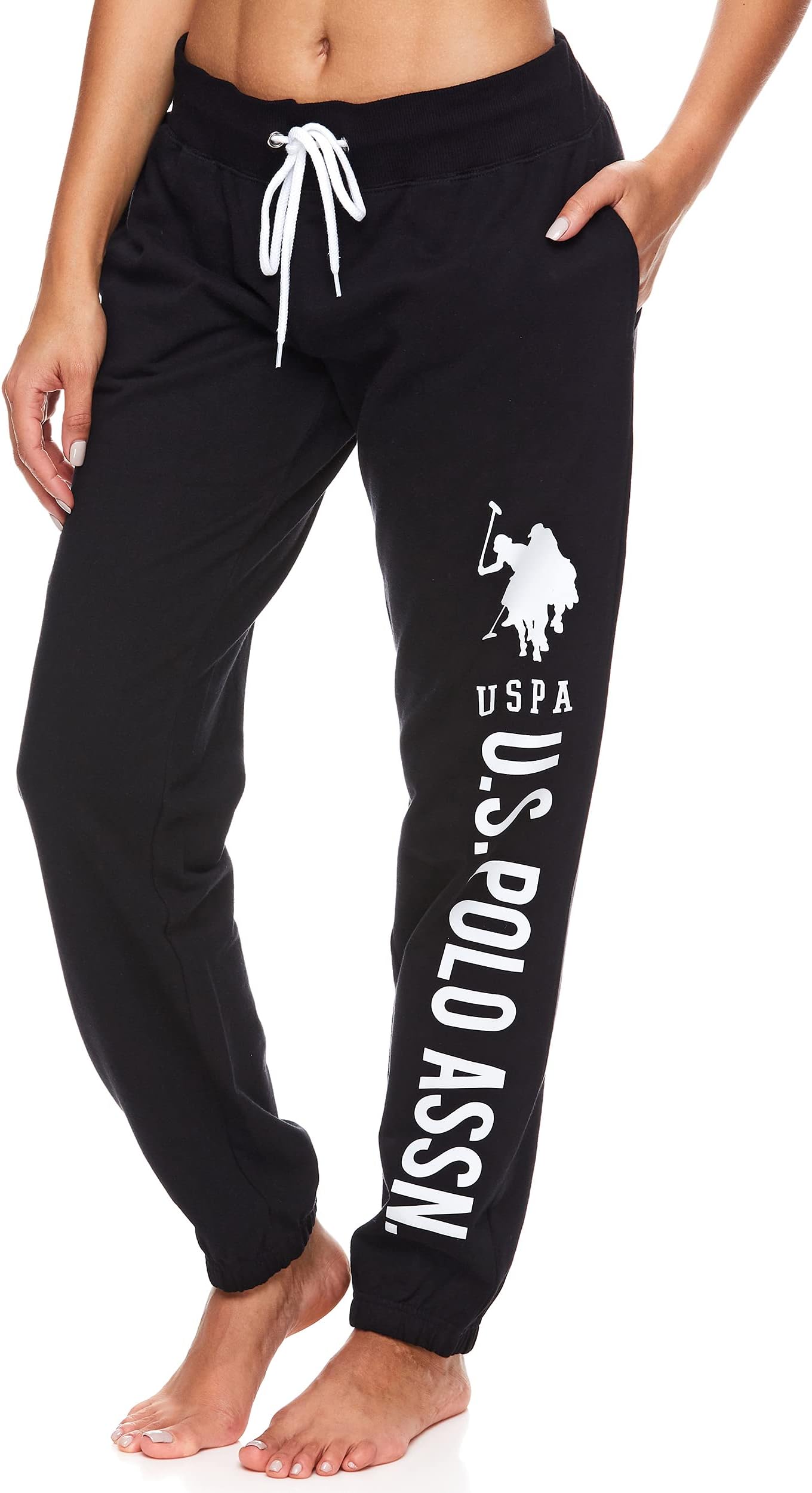 U.S. Polo Assn.Essentials Womens Sweatpants with Pockets, Comfy and Breathable French Terry Joggers for Women