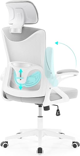 Miniatura 7 de Fizzin Silla de oficina ergonómica, silla de escritorio ergonómica con reposacabezas de malla para computadora con respaldo alto, soporte lumbar
