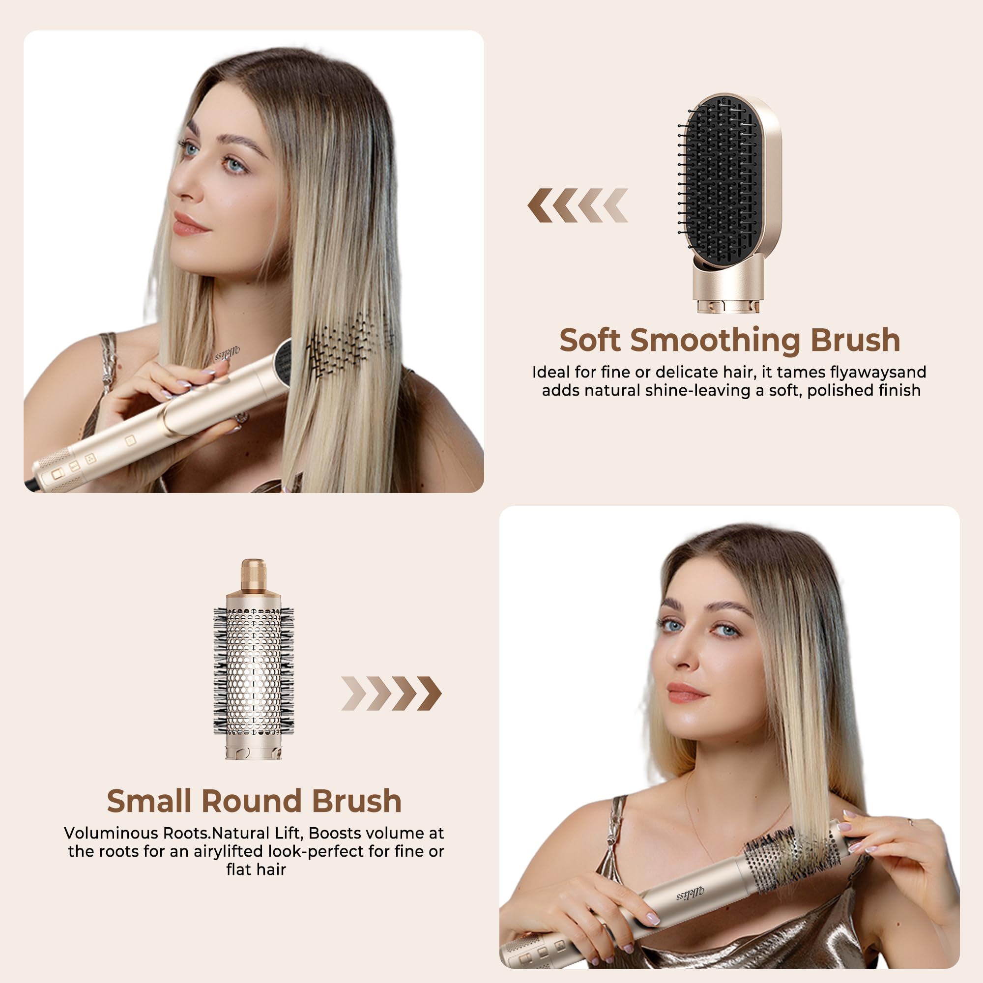 UKLISS Pro Airstyler Hairstyler Juego 8 en 1, secador de pelo de iones de alta velocidad, cepillo con flujo de aire automático, rizador, alisador, cepillo de volumen y antiencrespamiento, secado
