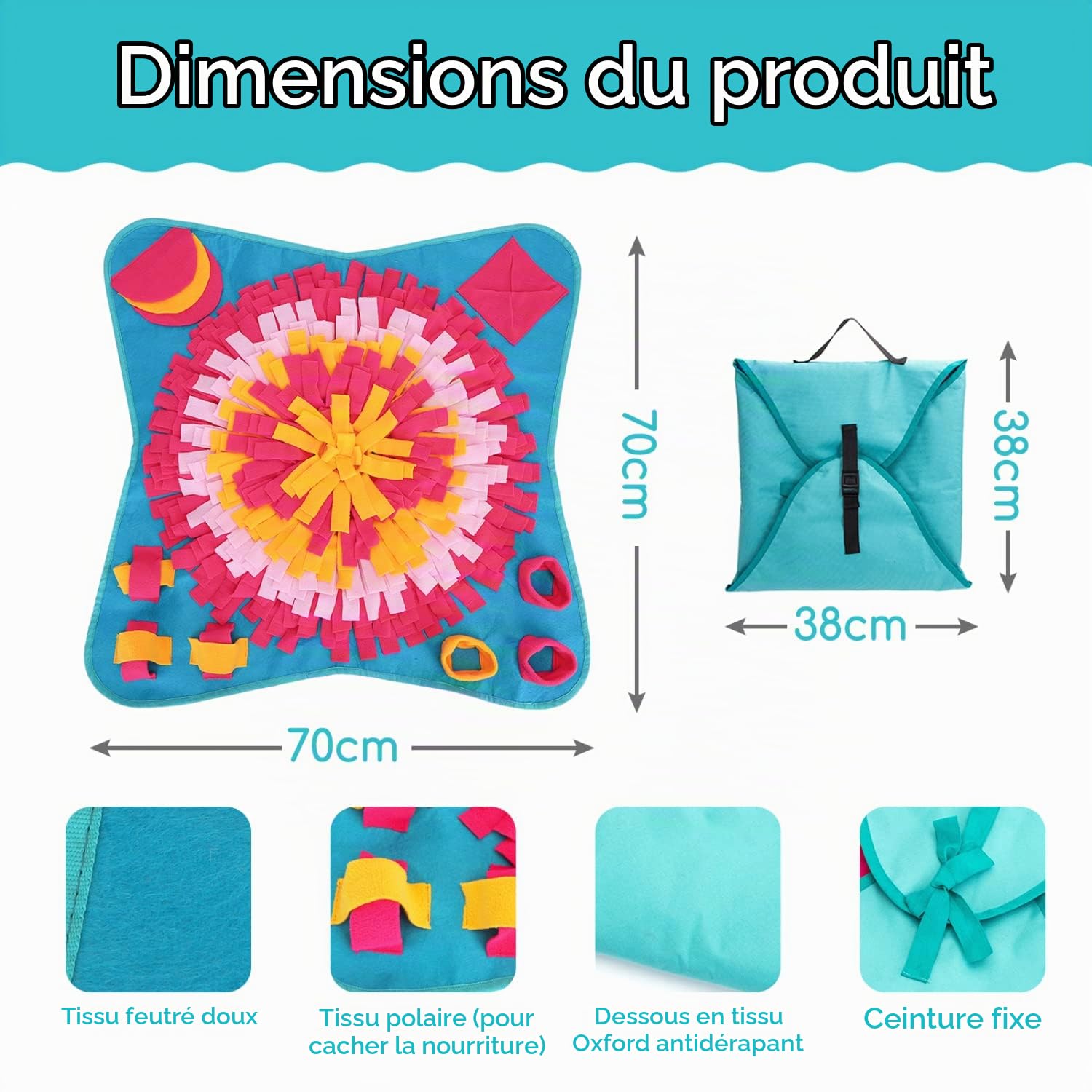 Nobleza 70 * 70cm Tapis Fouille Chien Snuffle Mat, Alimentation Lente Jouet Reniflant Couverture Pliable, Durable, Lavable