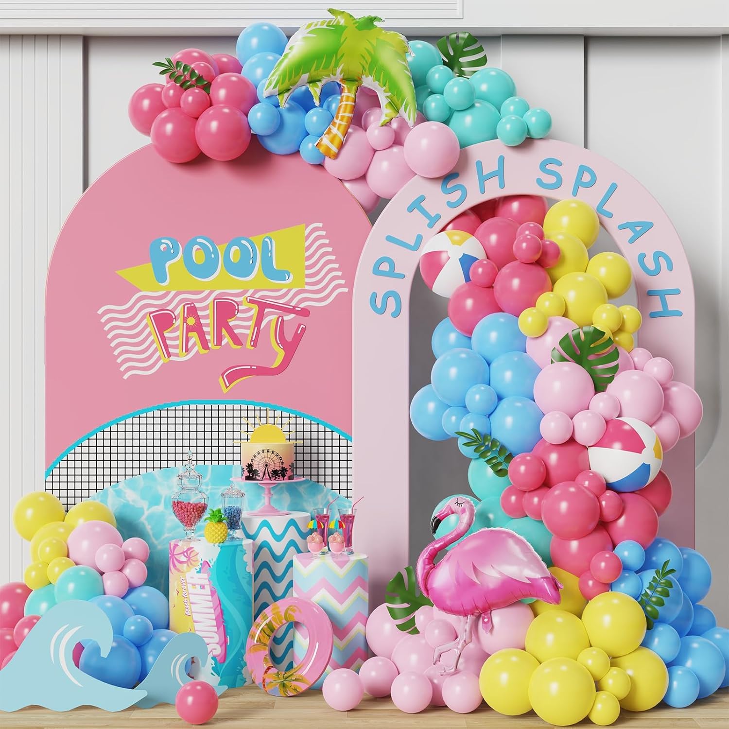 Hawaiian Pool Party Decoration 154pcs Tropical Flamingo