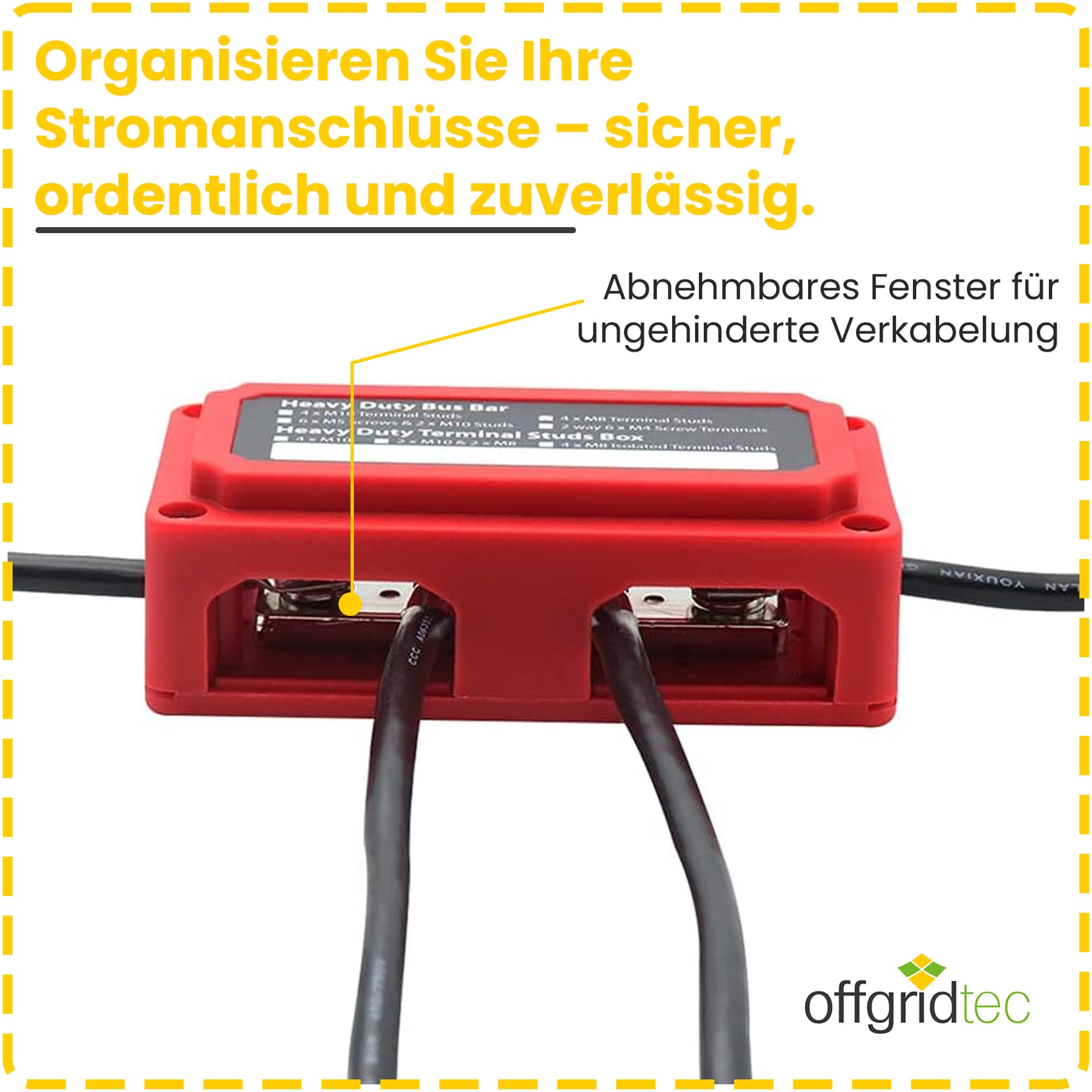 Offgridtec BusBar Box 4x M8 Anschlussbolzen, Nickelbeschichtete Messinganschlüsse, Glasfaserverstärktes Nylongehäuse mit abnehmbarer Abdeckung & Isolierwand, Modulare Stromverteilung (200A, Rot)
