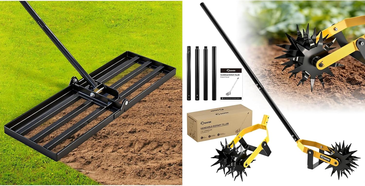 Saker Lawn Leveling Rake 30x10 Inch -SAKER Rotary Cultivator Hand Tiller Tool
