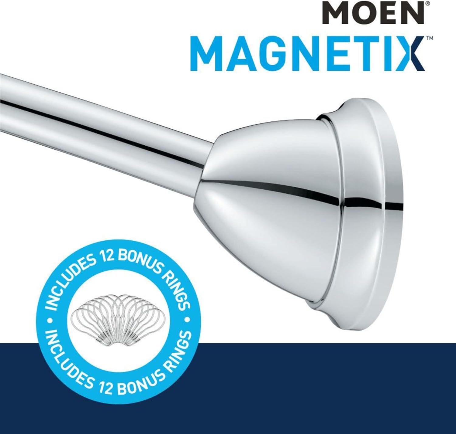 Moen MDN2170CH Magnetix 60-inch Curved Adjustable Single Shower Curtain Rod, Chrome