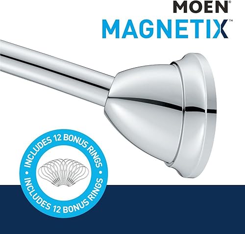 Miniatura 4 de Moen MDN2170CH Magnetix - Barra de cortina de ducha individual curvada ajustable de 60 pulgadas, cromada