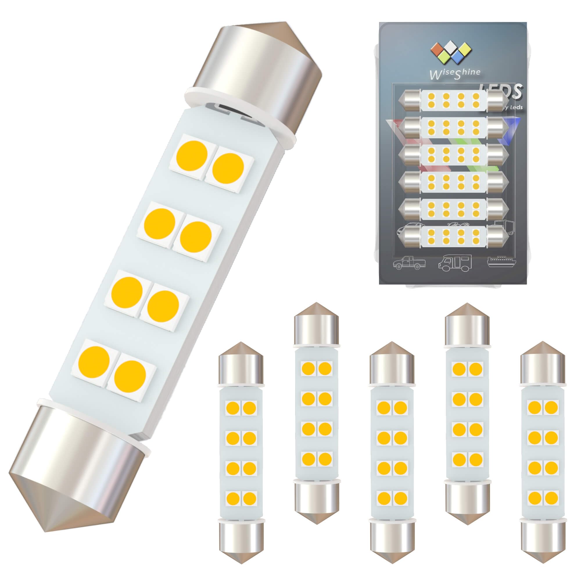 Wiseshine DC 24V 44mm Festoon LED Bulb 578 LED Car Bulbs Warm White 211-2 Navigation Bulb for Truck Interior Dome Reading Map Cargo Lights(Pack 6)