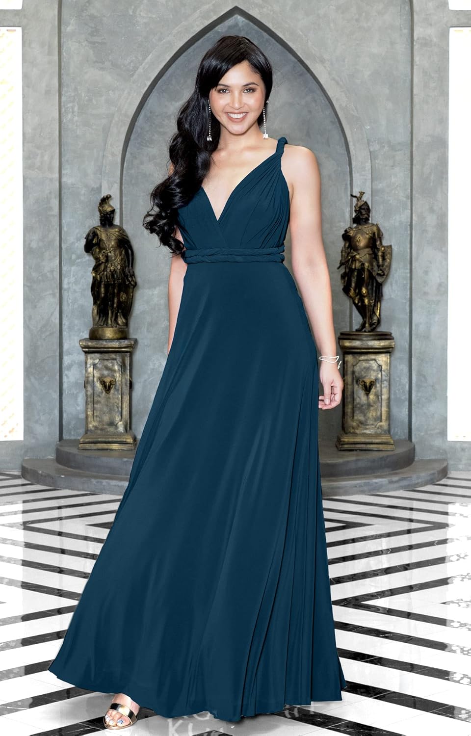 KOH KOH Womens 2025 Long Bridesmaid One Shoulder Convertible Wrap Cocktail Maxi Dress