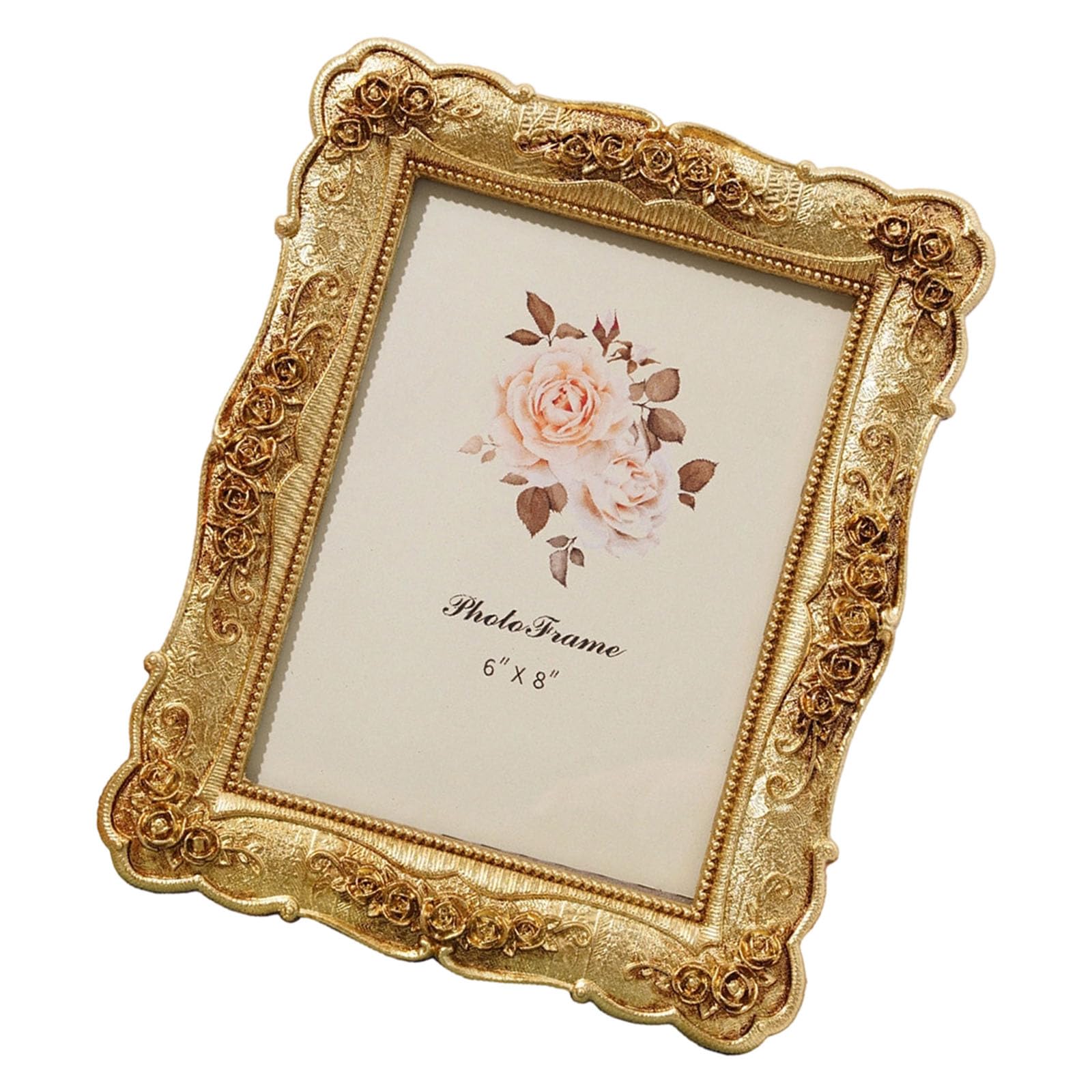 Antique Gold Carved Picture Frame with Ornate Florals Embossing for Wall Hanging or Tabletop Decoration Photo Display Embossing Resin Picture Antique Golden Photo with Glass Front for Hanging or Resin