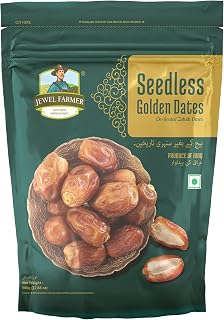 JEWEL FARMER Seedless Golden Dates with Dietary Fiber & Protein, Pack of Cholesterol Free Nutritious & Fresh Dried Khajoor Price In India