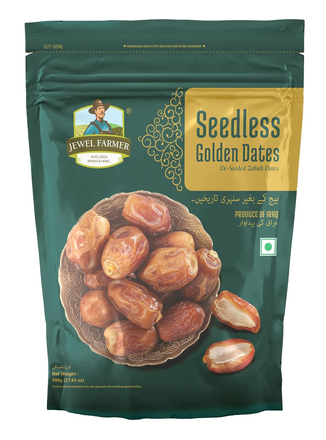 JEWEL FARMER Seedless Golden Dates with Dietary Fiber & Protein, Pack