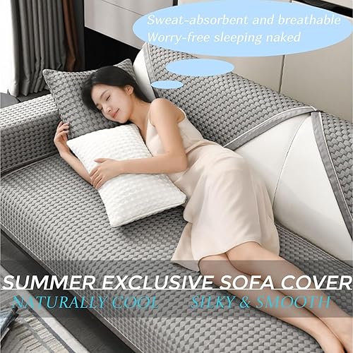 Miniatura 3 de Funda de sofá refrescante para sofá de verano con diseño de panal de abejas, antideslizante, estructura 3D, transpirable, 1 funda suave y lavable