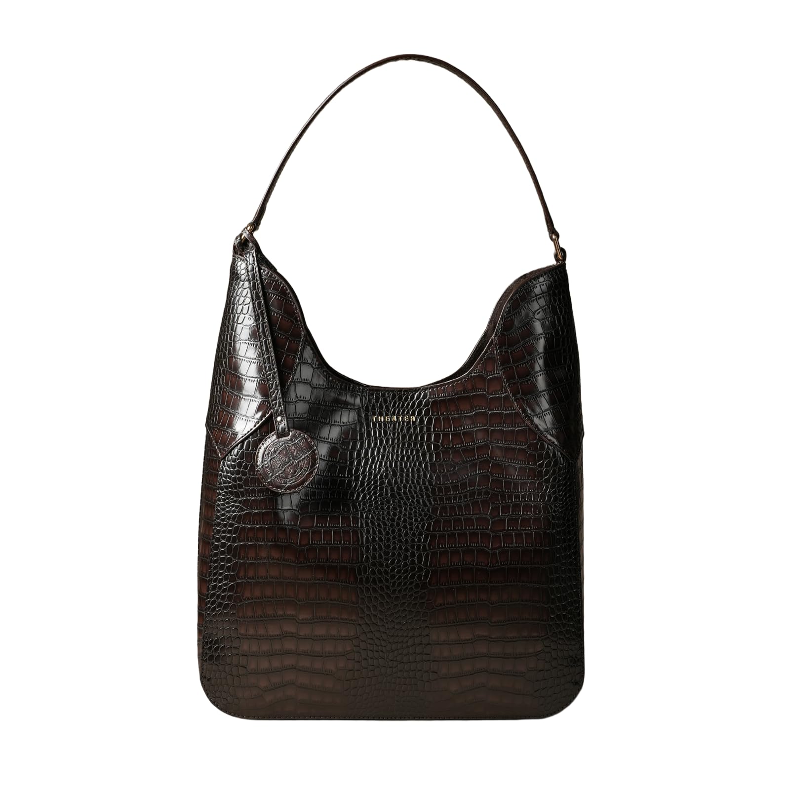 theater Women Fudge Brown Croc Shoulder Bag for Women | Croc-Textured Structured Handbag with Single Strap-picture-16