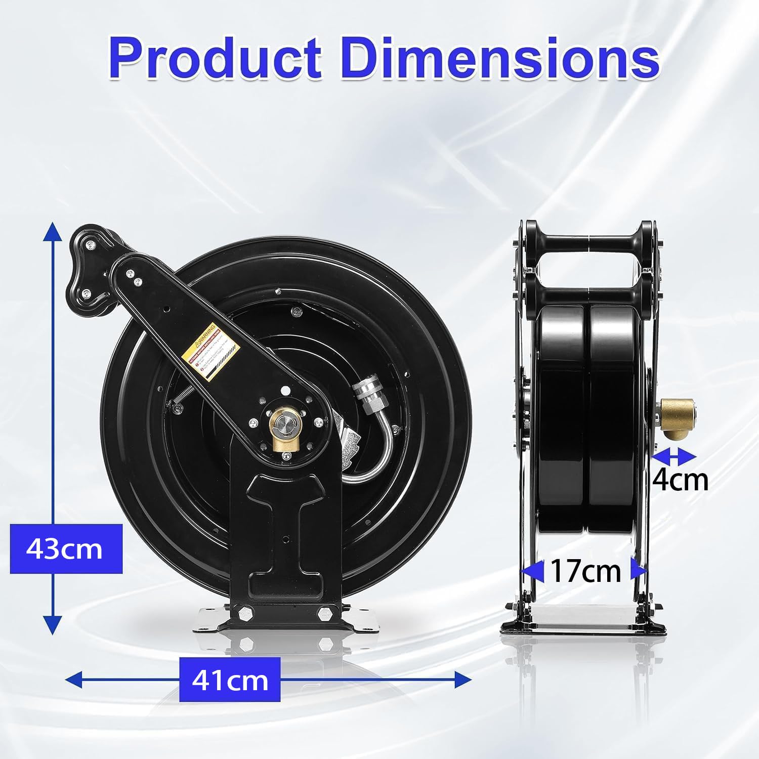 Enrouleur de tuyau pour nettoyeur haute pression à rétraction automatique, tuyau pour nettoyeur haute pression en acier robuste de 15m, enrouleur à double bras 4000 PSI