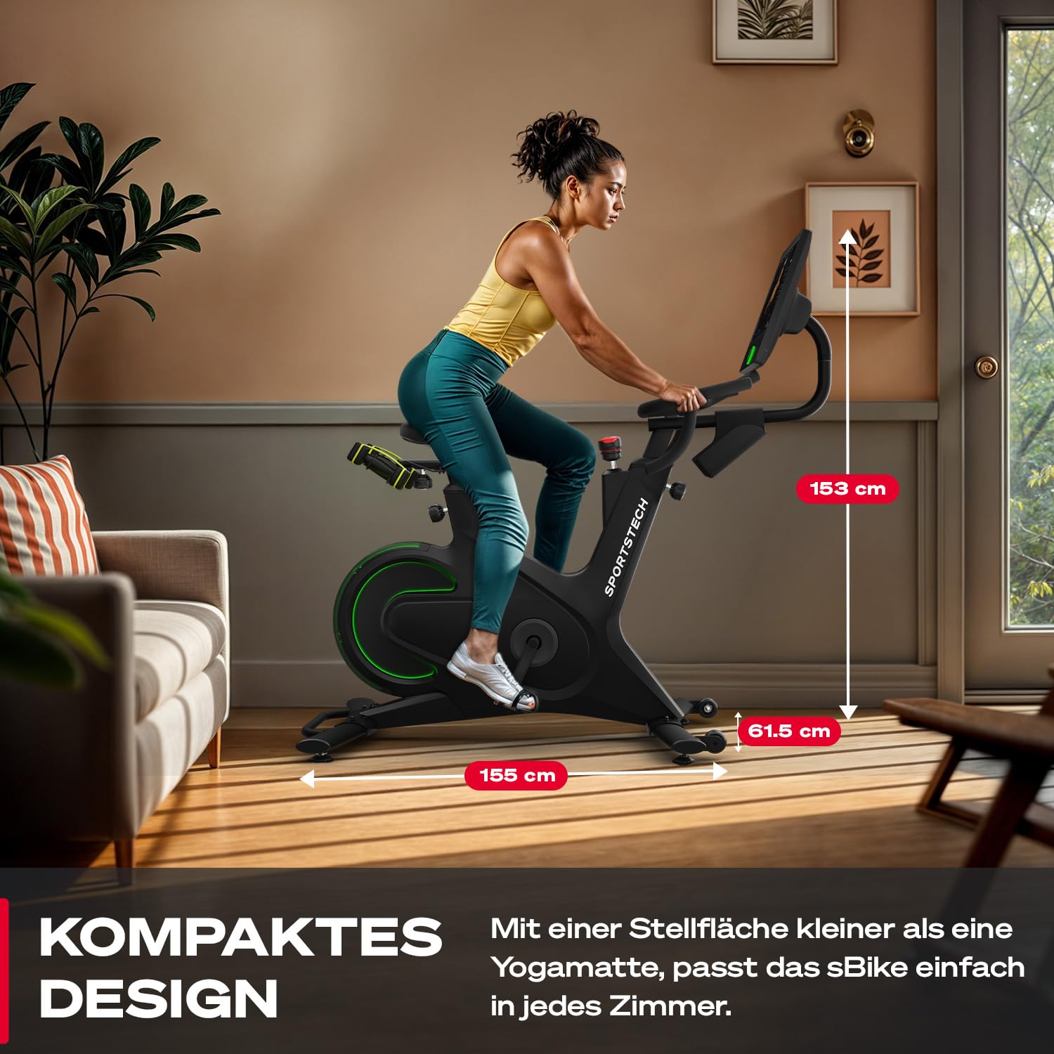 Sportstech Heimtrainer + 21.5" Touch Display - Deutsche Qualitätsmarke - APP mit Live Workouts & Kursen Fitnessbike mit patentierter LED Technologie, Ergometer, sBike