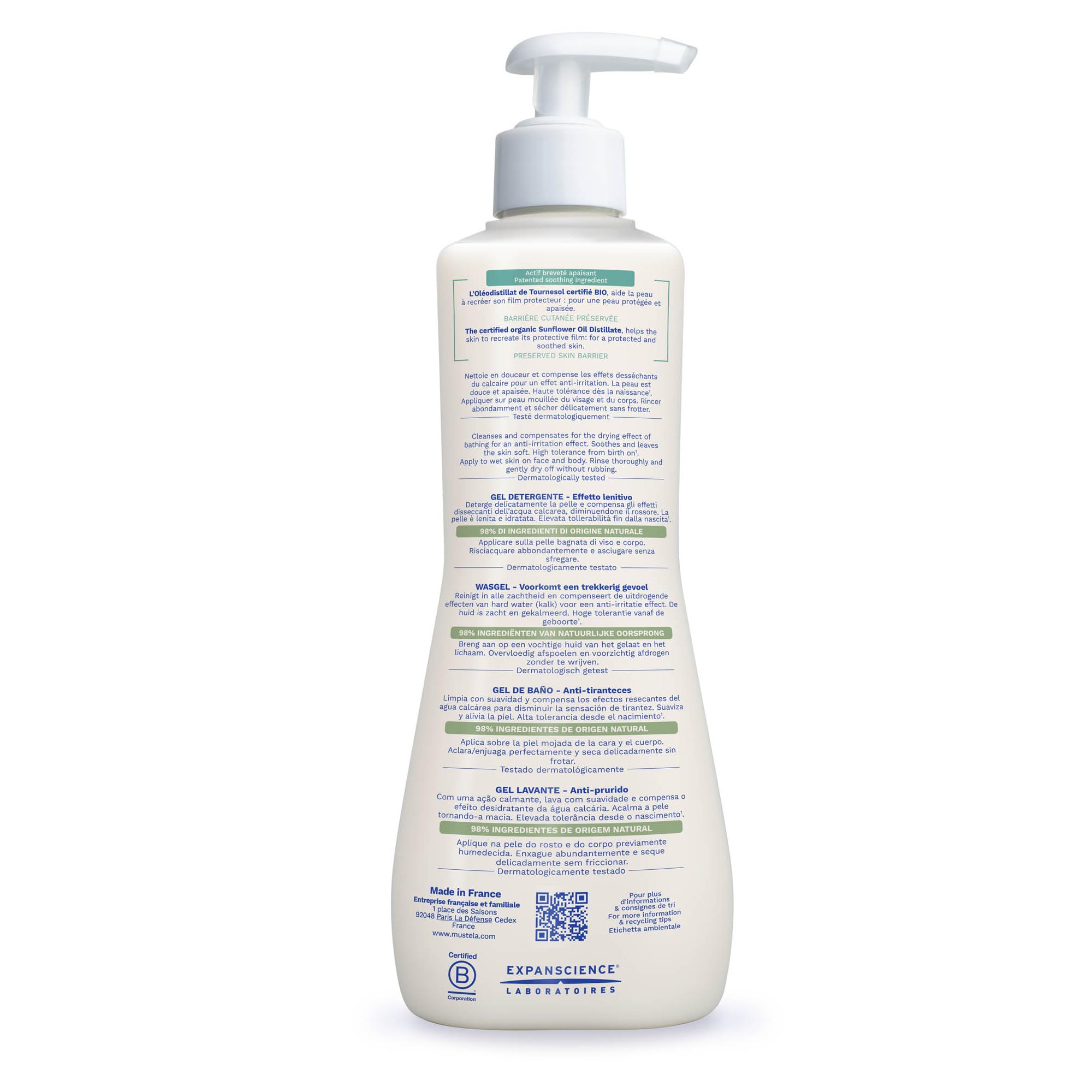 Mustela Stelatopia Gel Detergente per Pelle con Estrema Secchezza o Dermatite Atopica, Corpo e Capelli, Neonati, Bambini, Tutta la Famiglia - Lenisce il Prurito, Senza Profumo (500ml)