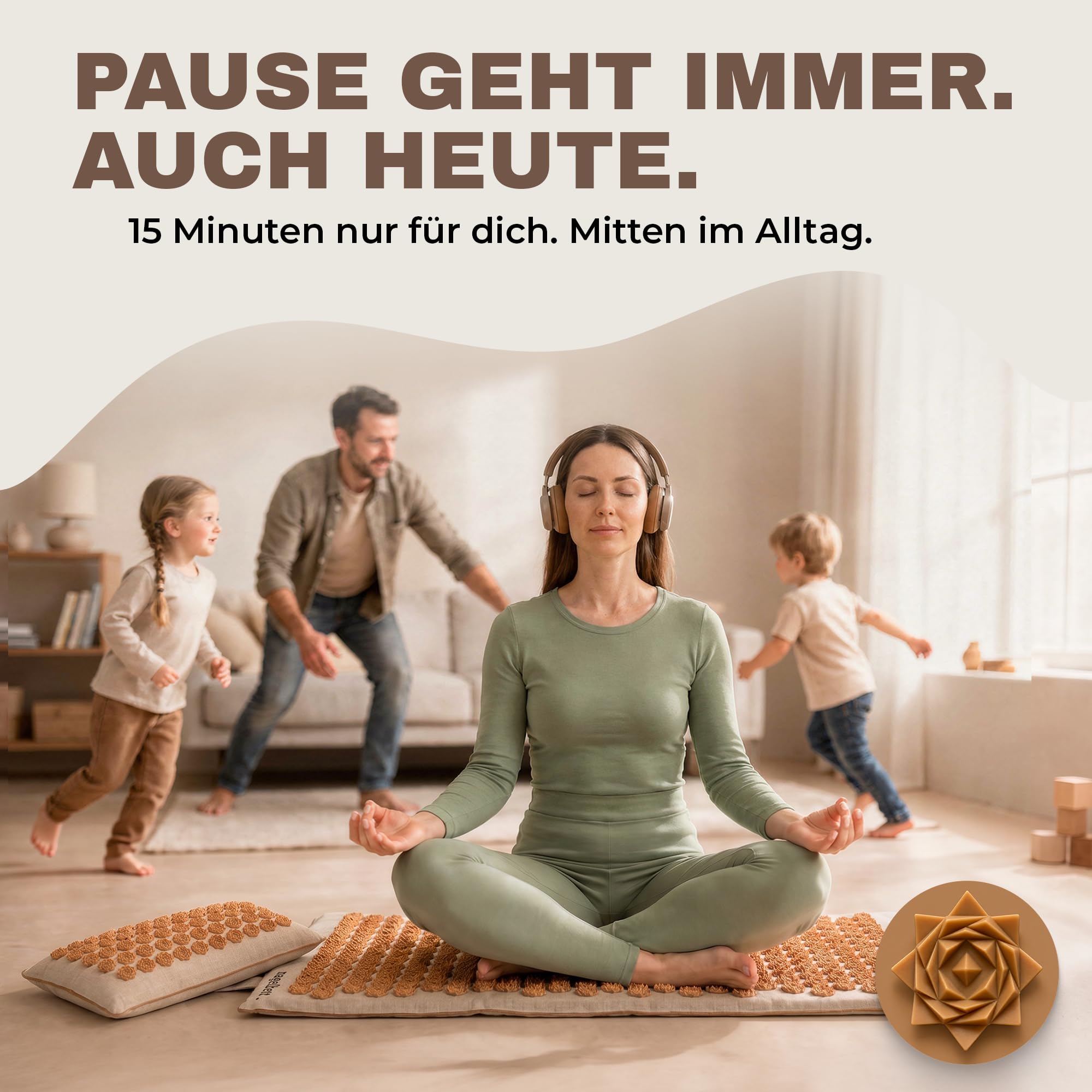 Glanzstück Berlin® Akupressurmatte XL – Set mit Kissen, Tragetasche & Reise-Rosette, 6.850 Blütenspitzen für Rücken, Nacken & Ganzkörper | 72 × 42 cm | Designed in Berlin