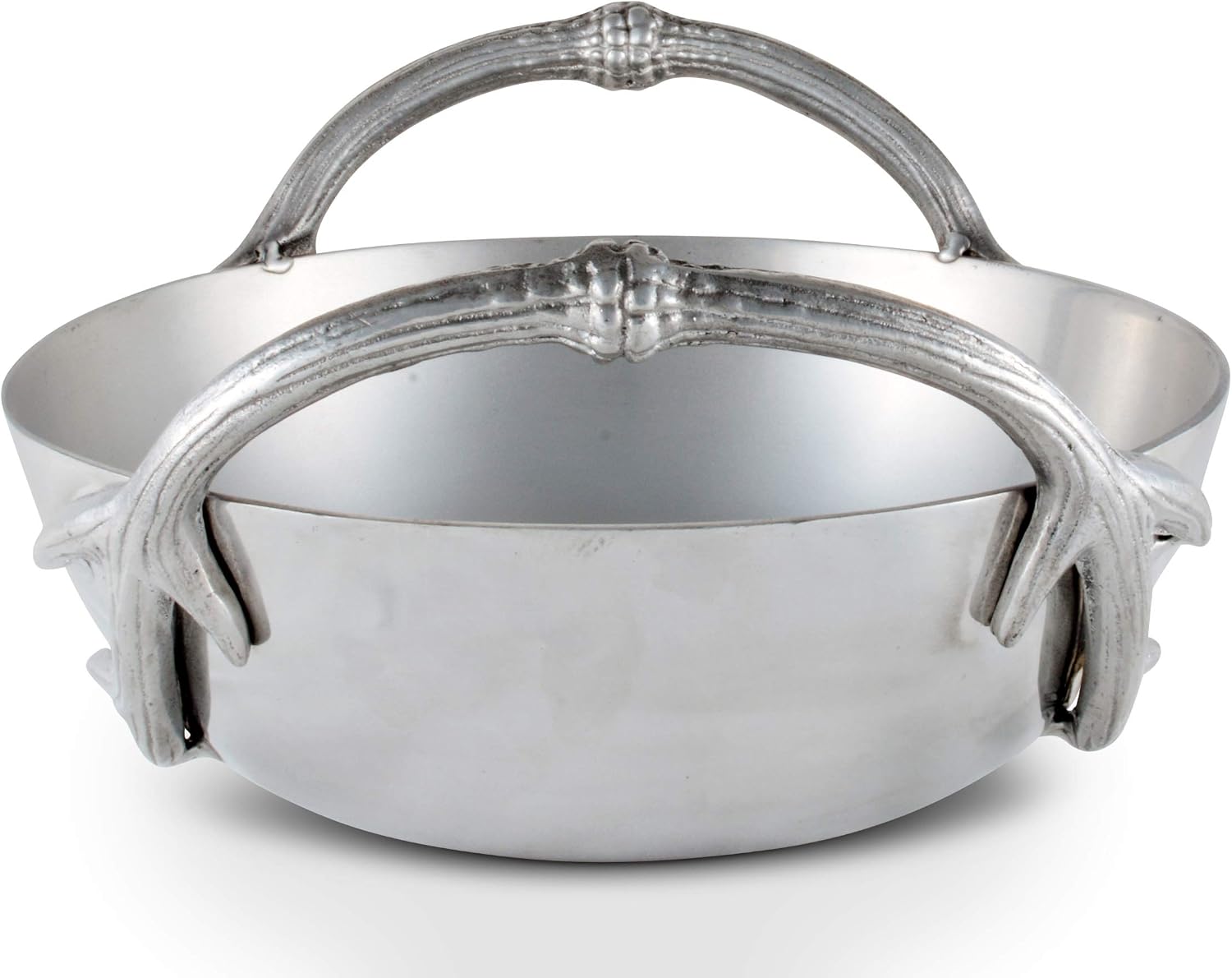 Arthur Court Designs Aluminum Deer Antler Handle Serving Fruit Salad Bowl Refined Rustic 10 inch Diameter 4.5 inch Tall