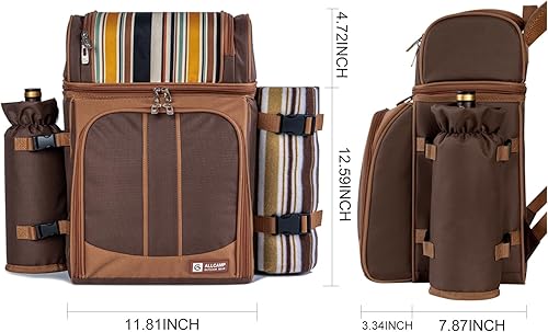 Miniatura 11 de ALLCAMP OUTDOOR GEAR Mochila de picnic para 2 personas con manta, platos y cubiertos de forro polar Gris Plomo,Negro,Azul,Marrón,Gris,Azul