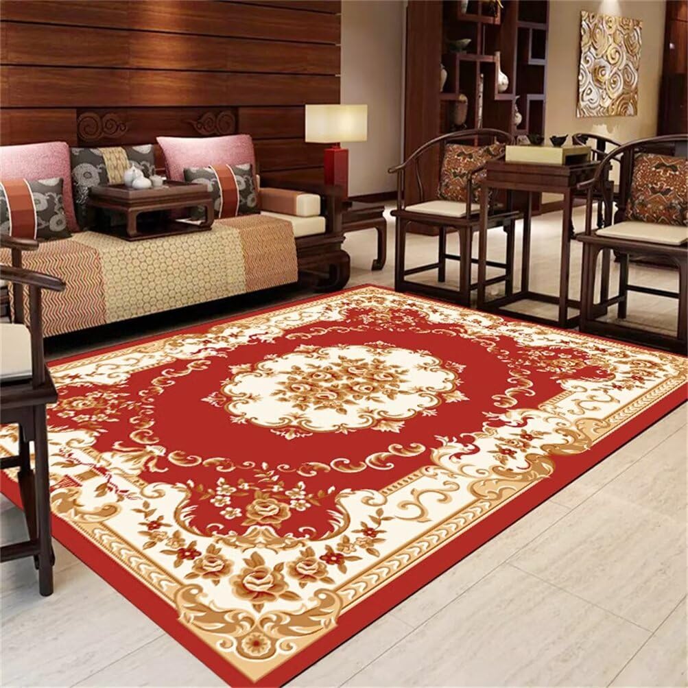 Moquette chambre rouge motif floral vintage tapis salon pas cher
