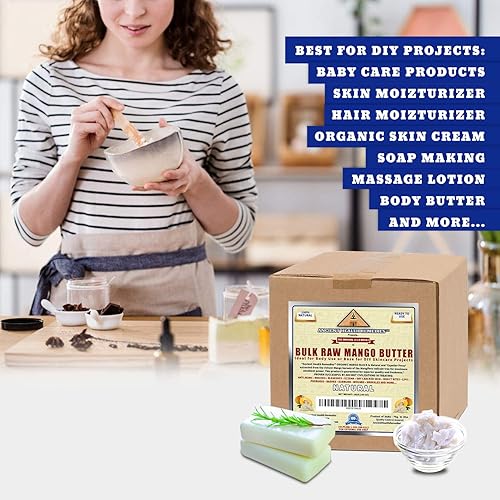 Miniatura 6 de ANCIENT HEALTH REMEDIES Tarro orgánico sin refinar de mantequilla de mango cruda, bloques a granel, aroma de mango ligero, base no grasosa para