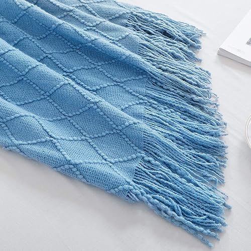 Miniatura 4 de Bourina - Manta decorativa de punto para sofá, suave, texturizada, de color liso, de 50 x 60 pulgadas