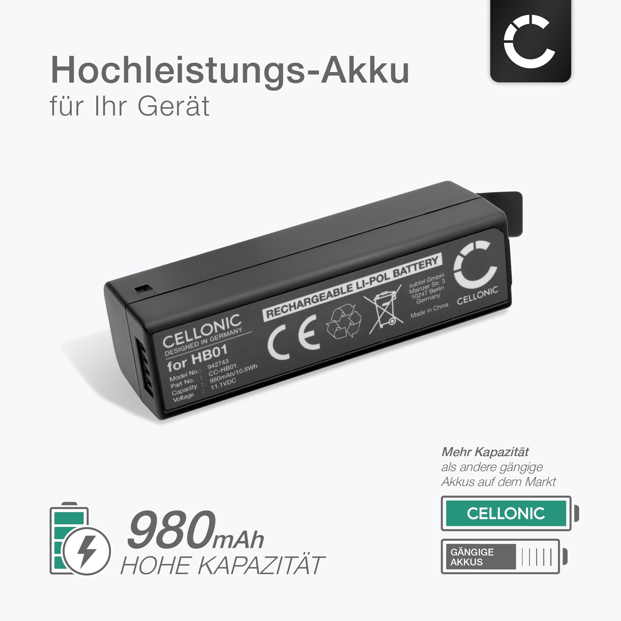 CELLONIC, Bateria do aparatu, kompatybilna z dji HB01-522365, Osmo 1 Plus, Zenmuse X5R, X5 (3,85V, 980mAh)