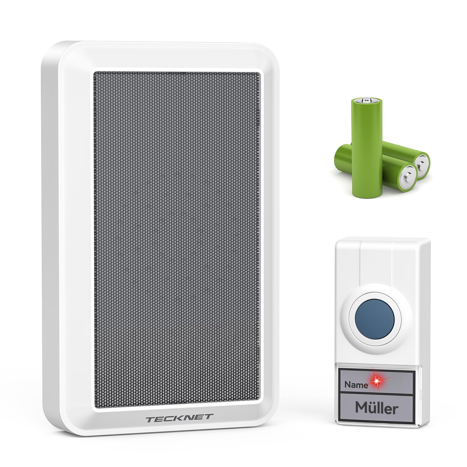 TECKNET Funkklingel Batteriebetrieben, 130 dB Laut Kabellose Türklingel, IP65 Wasserdicht Haustür Klingel Set mit 400 m Reichweite, 38 Melodien auf 4 Stufen Volumes für Hörgeschädigte oder Senioren
