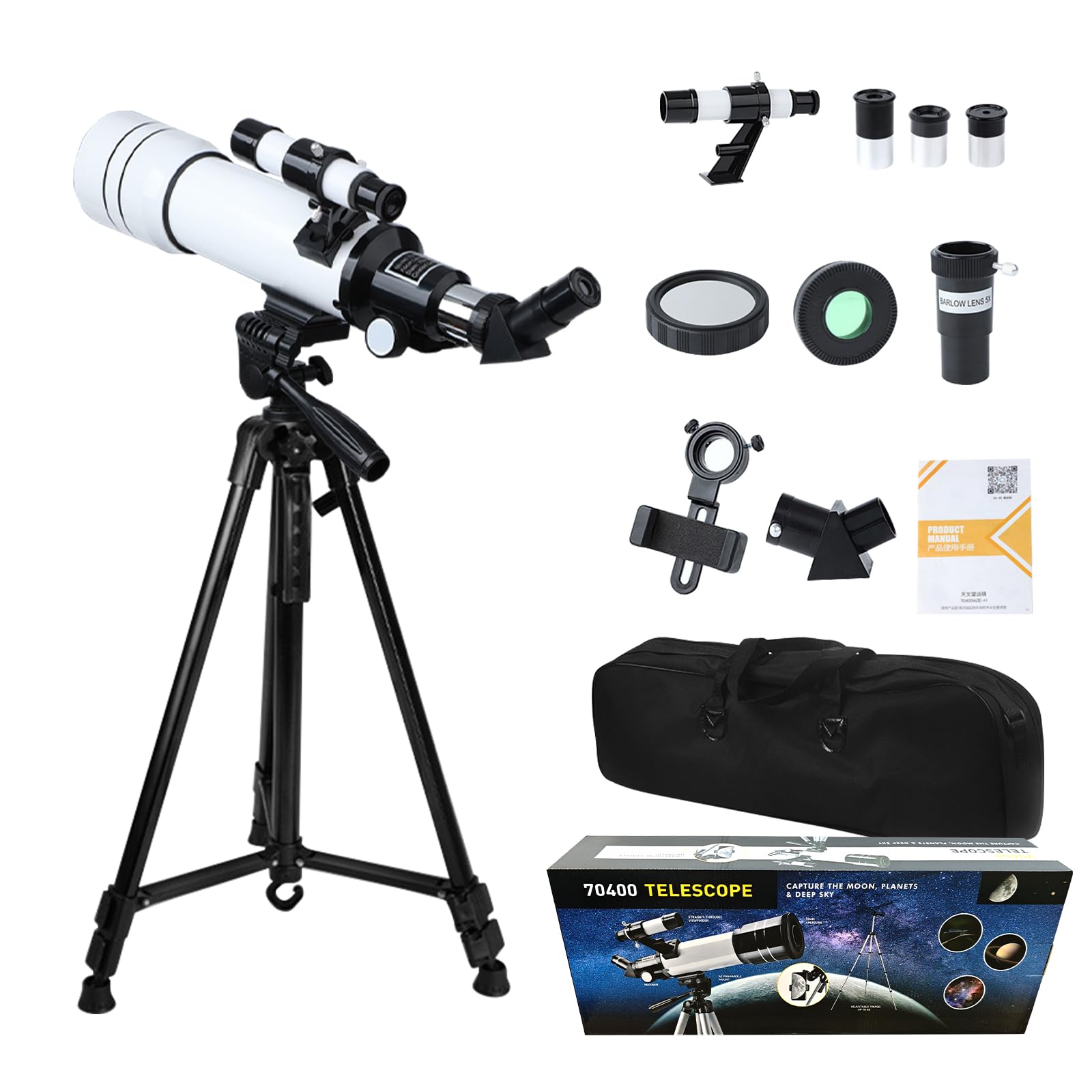 ACESOME teleskop, powiększenie 20-333x teleskop astronomiczny dla dzieci i dorosłych, 70 mm, teleskop astronomiczny z regulowanym statywem, torba do przechowywania